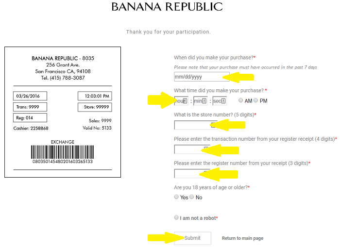 Banana Republic Survey at feedback4br