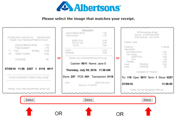albertsons survey receipt