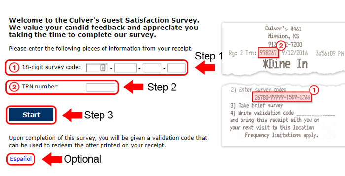 culvers survey code validation