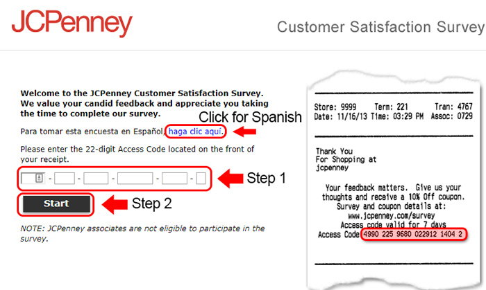 jcpenney survey receipt code