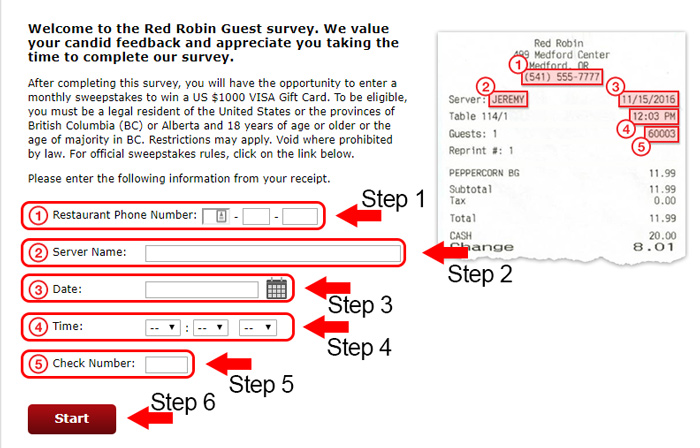 red robin survey page
