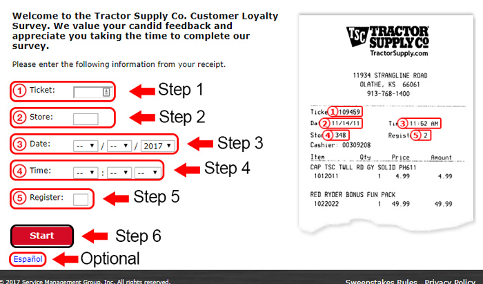 tractor supply survey receipt step